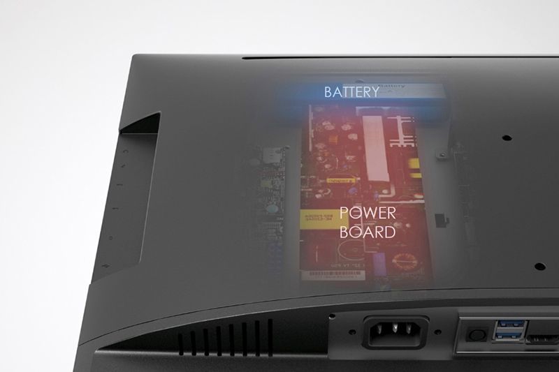 Battery function for 23.8” AIO desktop prevent data loss from electricity shut down or any accident.